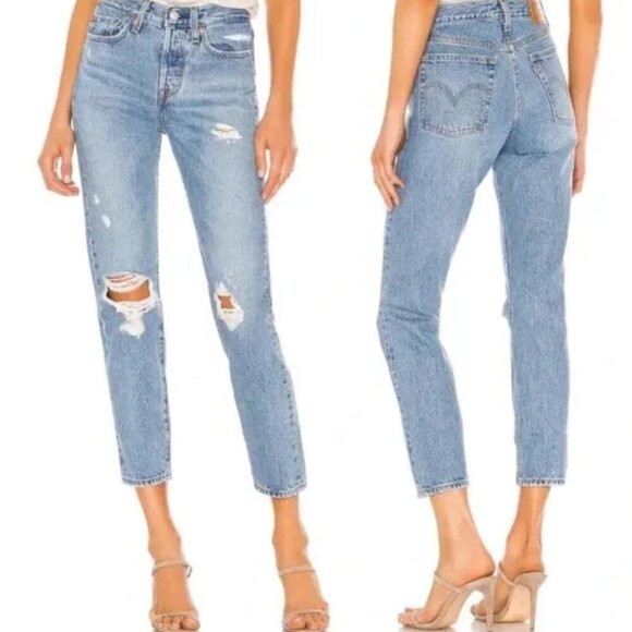 Levi’s Wedgie Straight Jeans blue distressed denim 21889 - Picture 1 of 9
